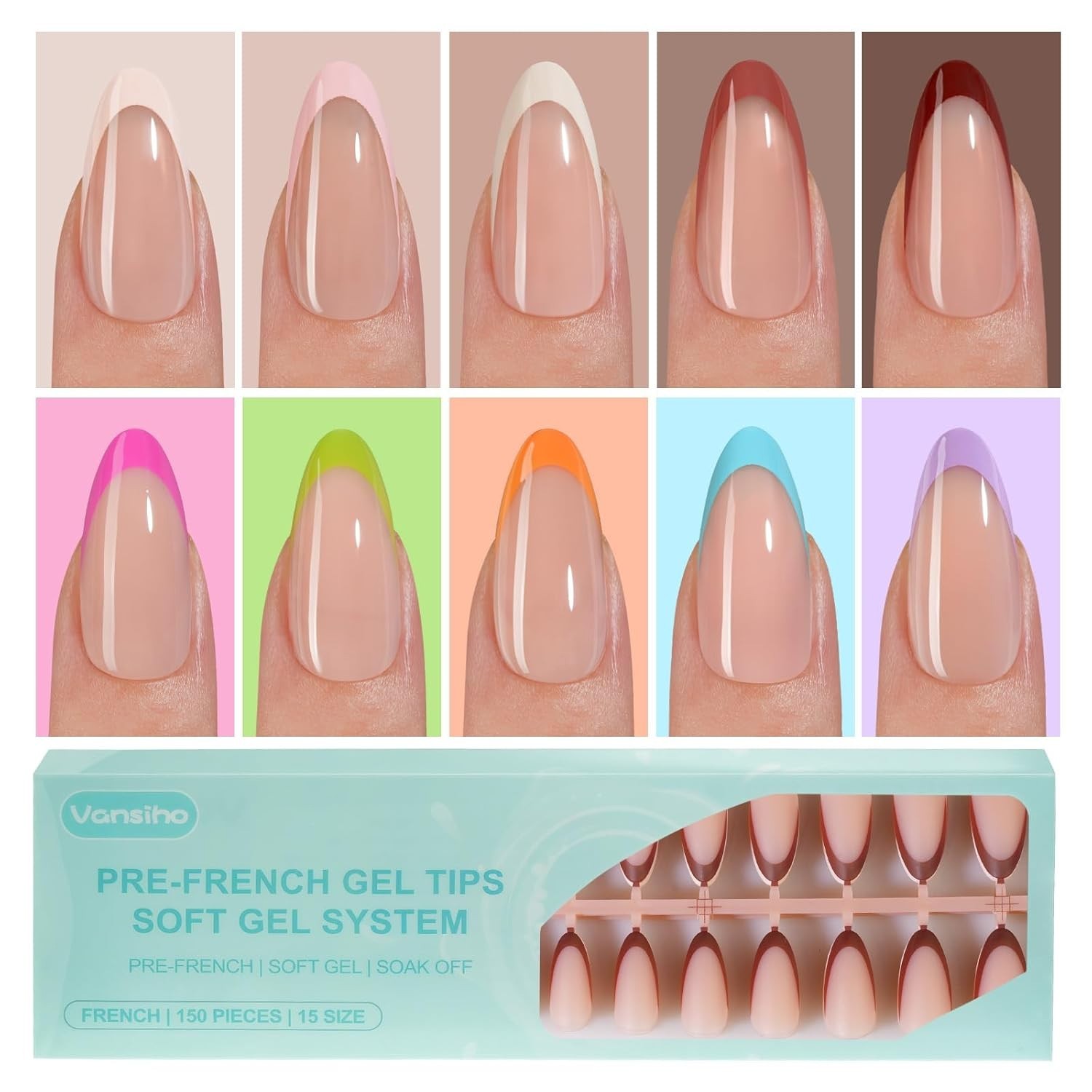 Pre-French Almond Gel Nail Tips – 300 Pcs Set for Beautiful, Easy Application