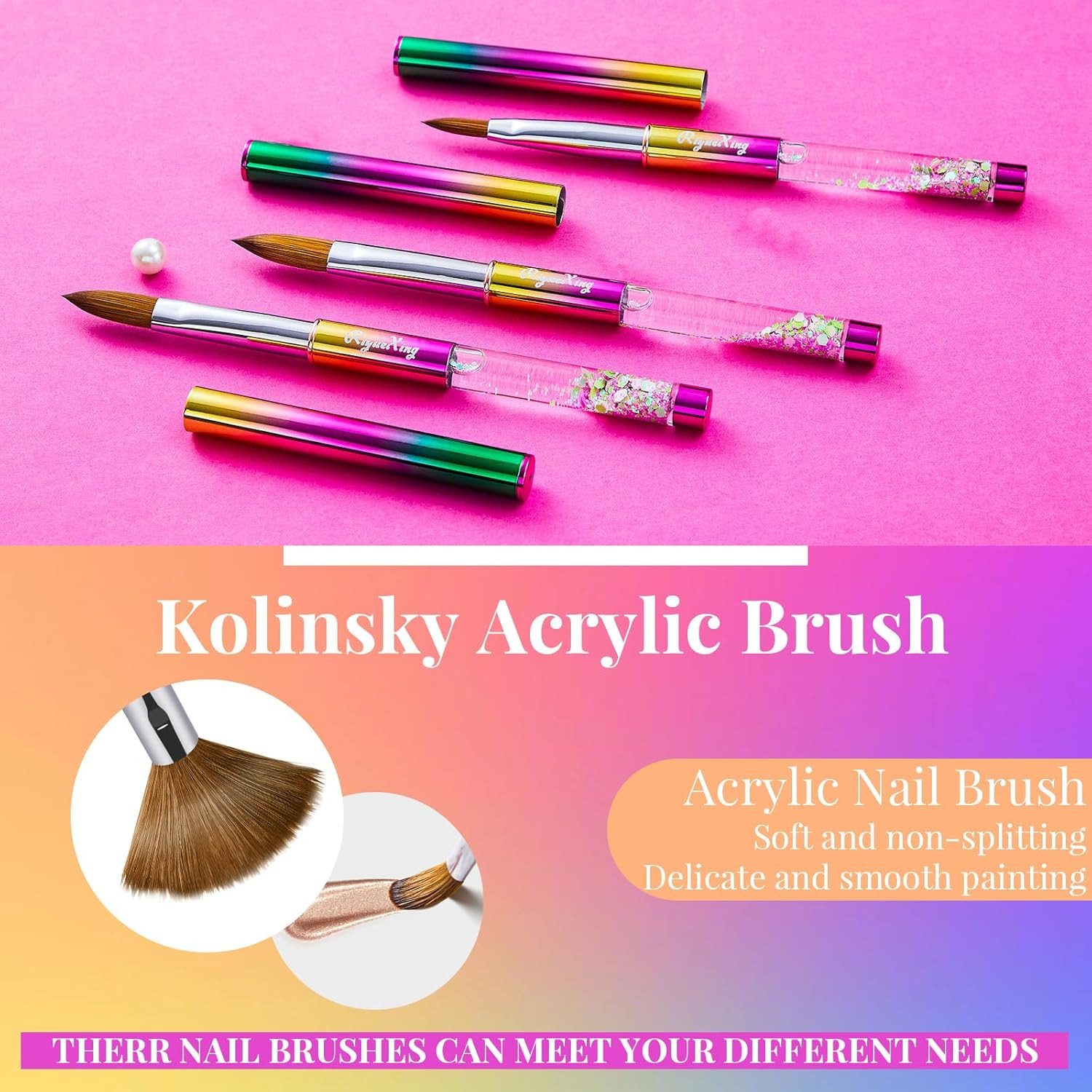Juego de 3 pinceles para uñas acrílicas, 12/8/14. Kolinsky Nail Art