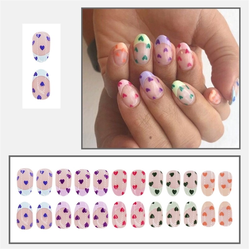 Fashionable Short Almond Press on Nail For Women Valentine s Day Nail 24Pcs