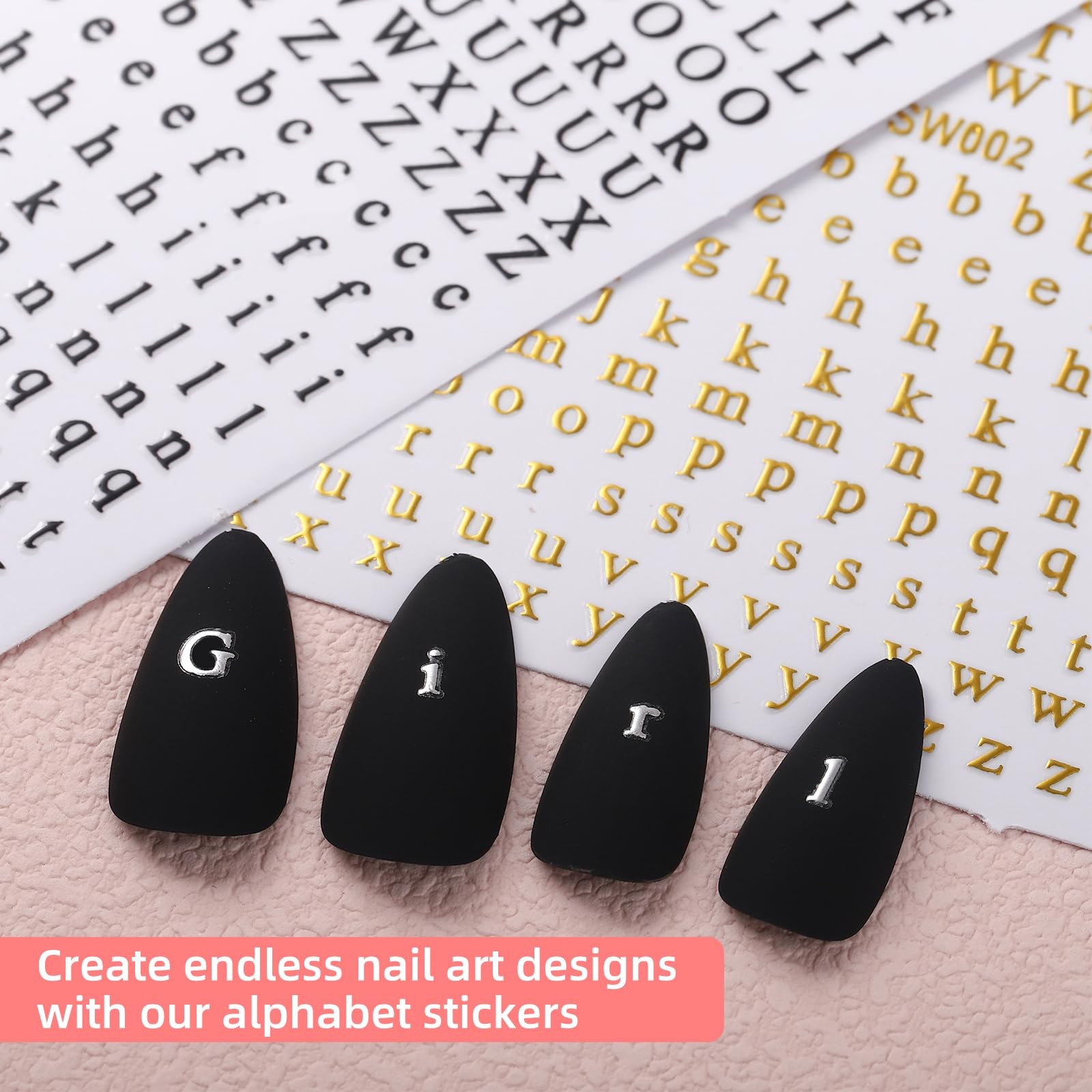 Letters Nail Art Stickers English Alphabet Nail Decals 3D Self-Adhesive Metal…