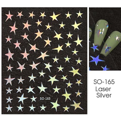 7 Sheets Star Nail Stickers Decals Gold Silver White Black Star Nail Style-d