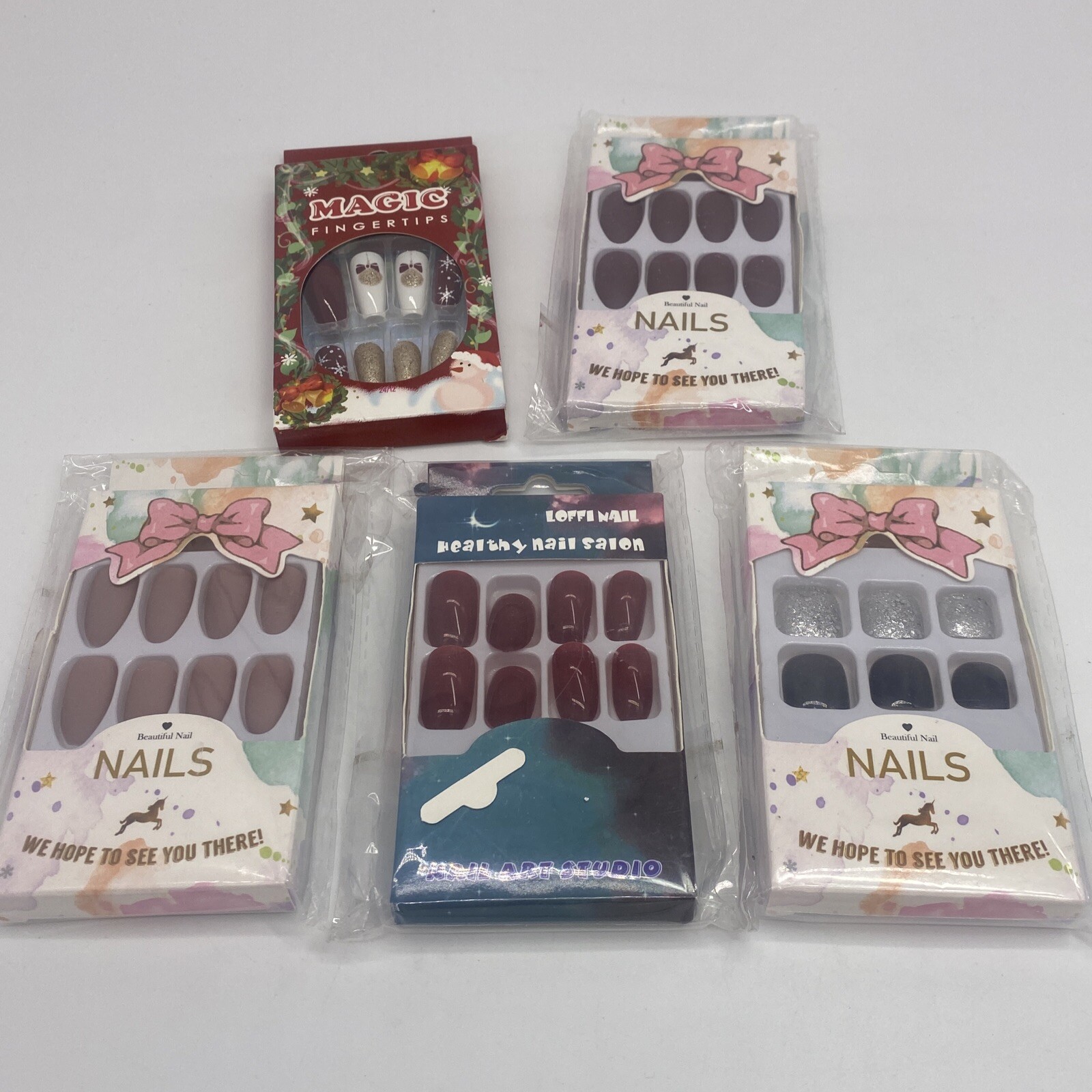 5 sets of Press on nails, Glue On, Nail Set, Matte, Glossy, Glitter