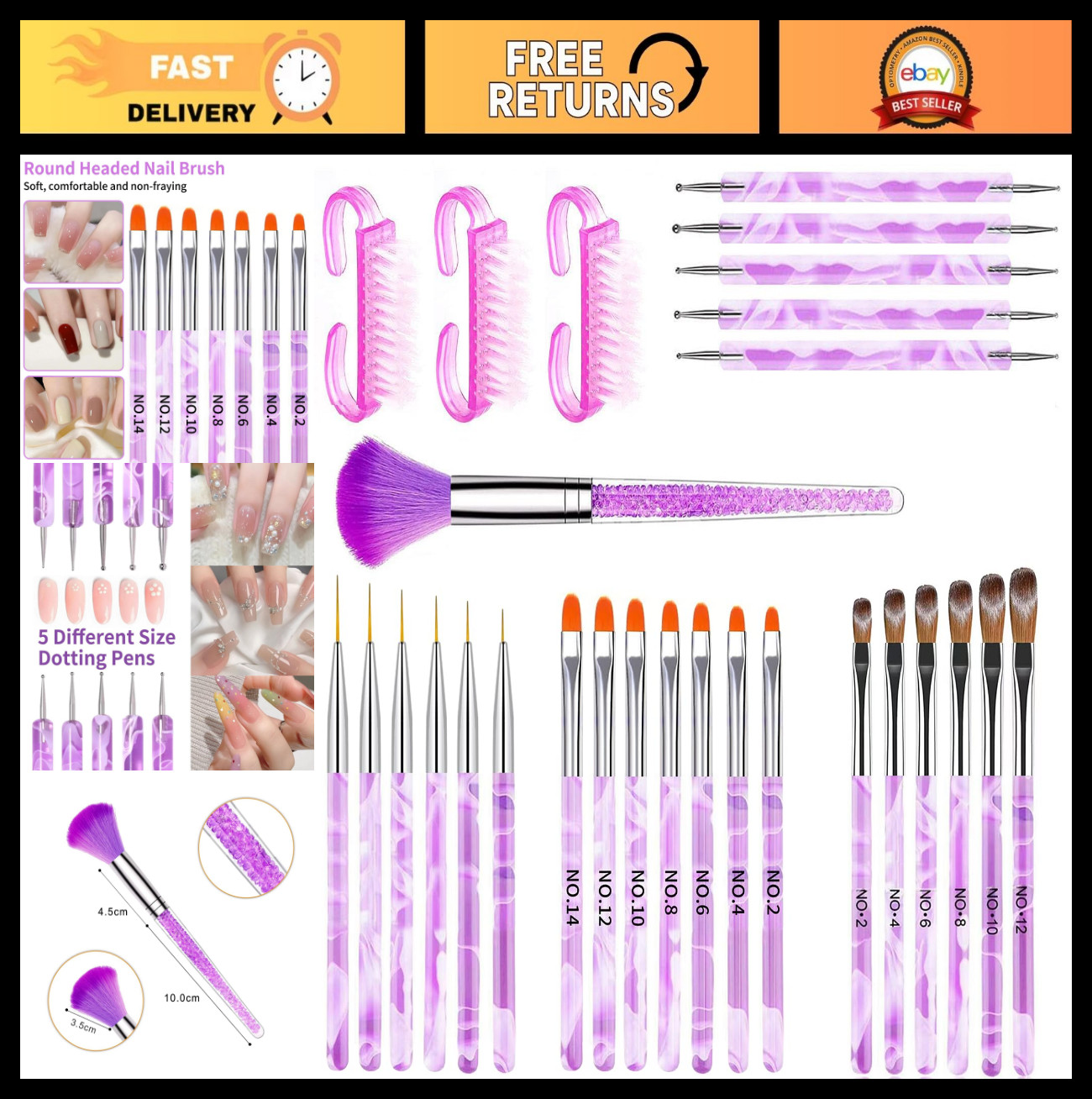28PCS Nail Art Brush Set – Acrylic Gel Brushes, Liner & Dotting Tools, Manicure