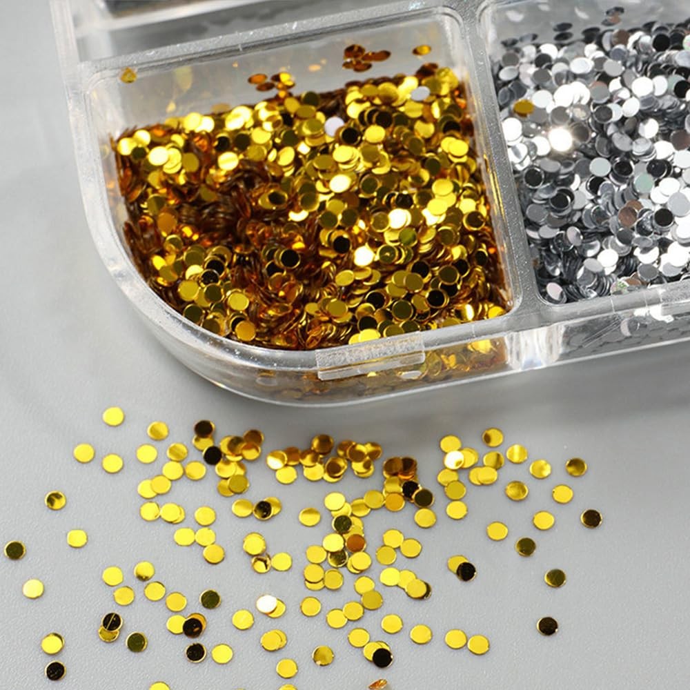 1 Box 6 Grids 3D Laser Mini Polka Dot Nail Sequins 1mm Tiny Dot Nail Glitter …