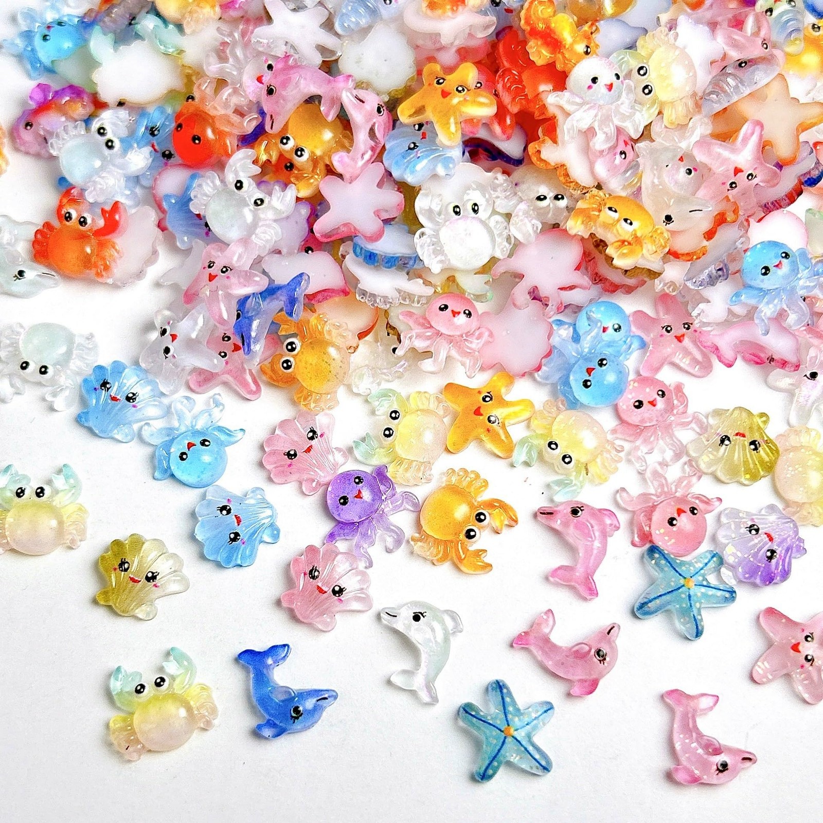 Tephrent 200pc Resin Nail Charms Gold Sea Animals