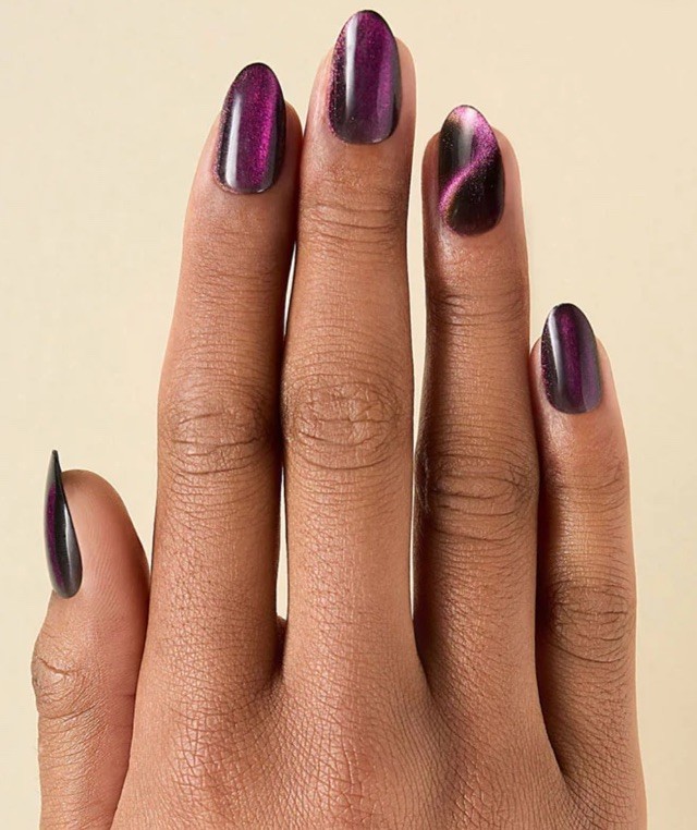 New Kleo Kolor 30 Press-On Gel Nails~Galaxy Glimmer~Purple Magnetic~Long Almond