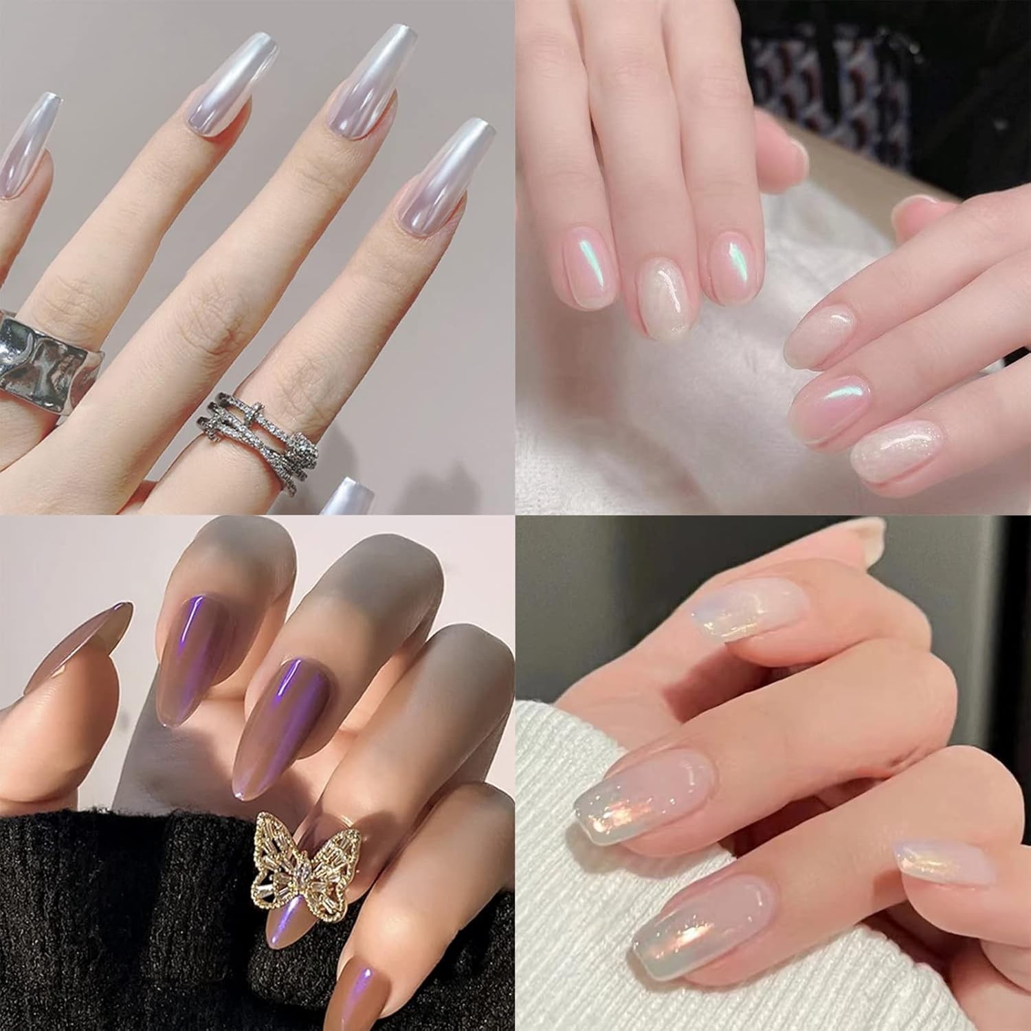 4-Color Chrome Nail Powder Set for Iridescent Mirror Effects – Ice Series