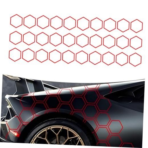 Car Honeycomb Graphics Stickers, 3.31″ x 3.94″ Reflective Honeycomb 30 PCS Red