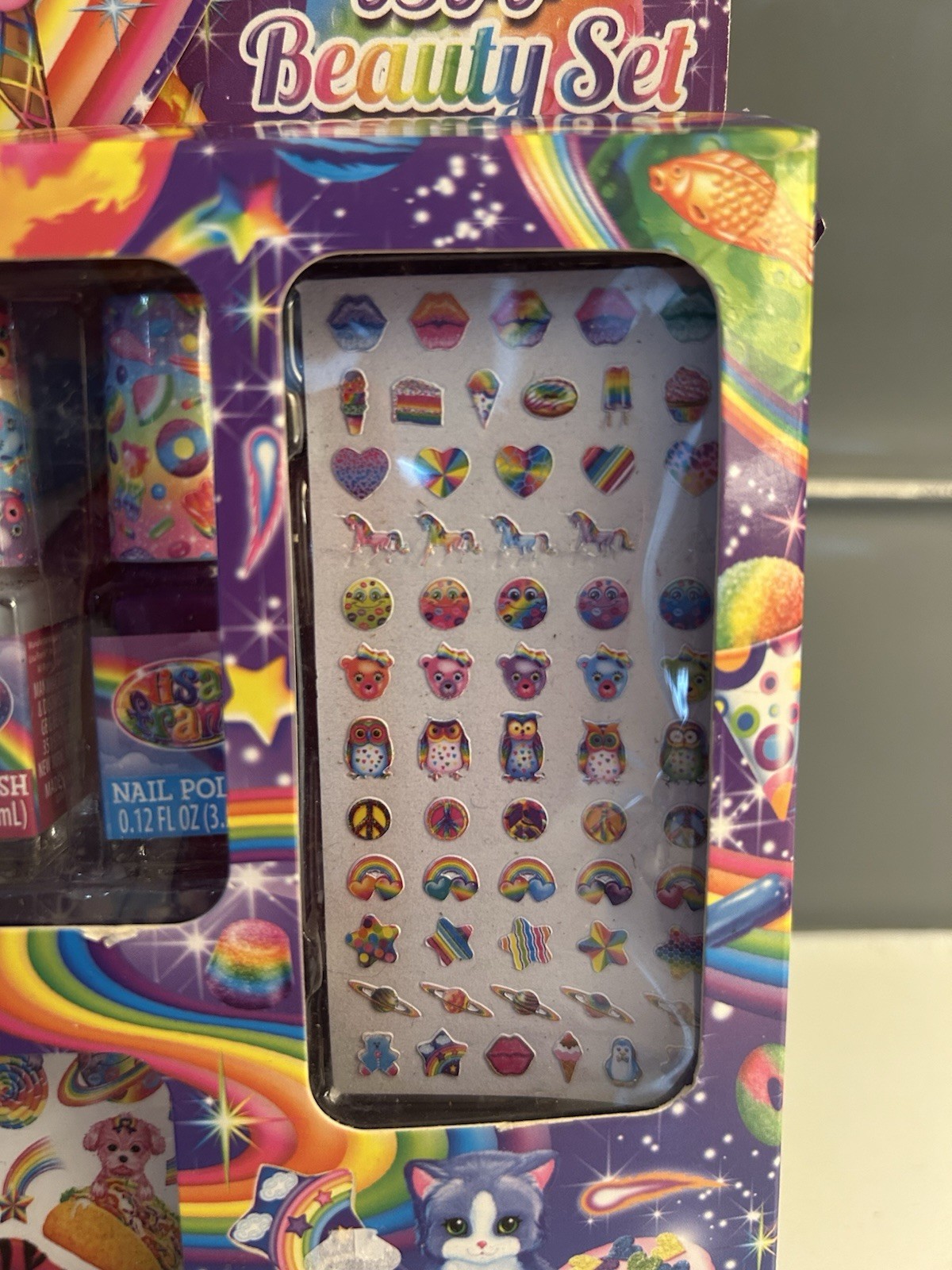 Lisa Frank BFF Beauty Set Lip Gloss Nail Polish Tattoos Nail Stickers Flaw Read