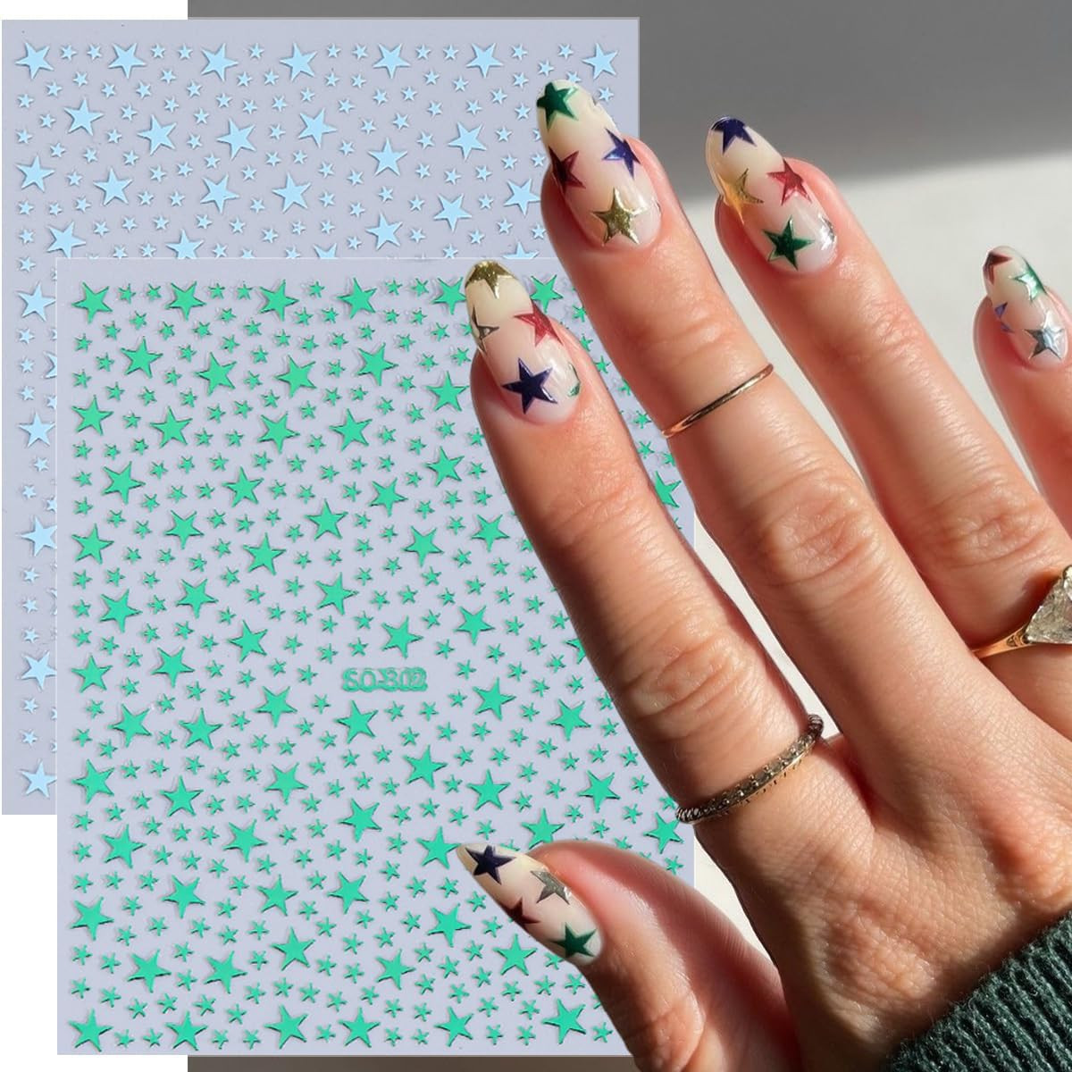 10 Sheets Star Nail Stickers for Nail Art 3D Self-Adhesive Shiny Pentagram Nail