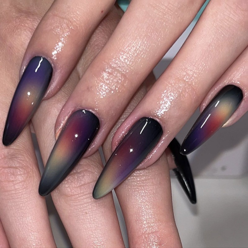 48pcs-Stunning Sunset Gradient Stiletto Press on Nails with Glossy Shine Bright