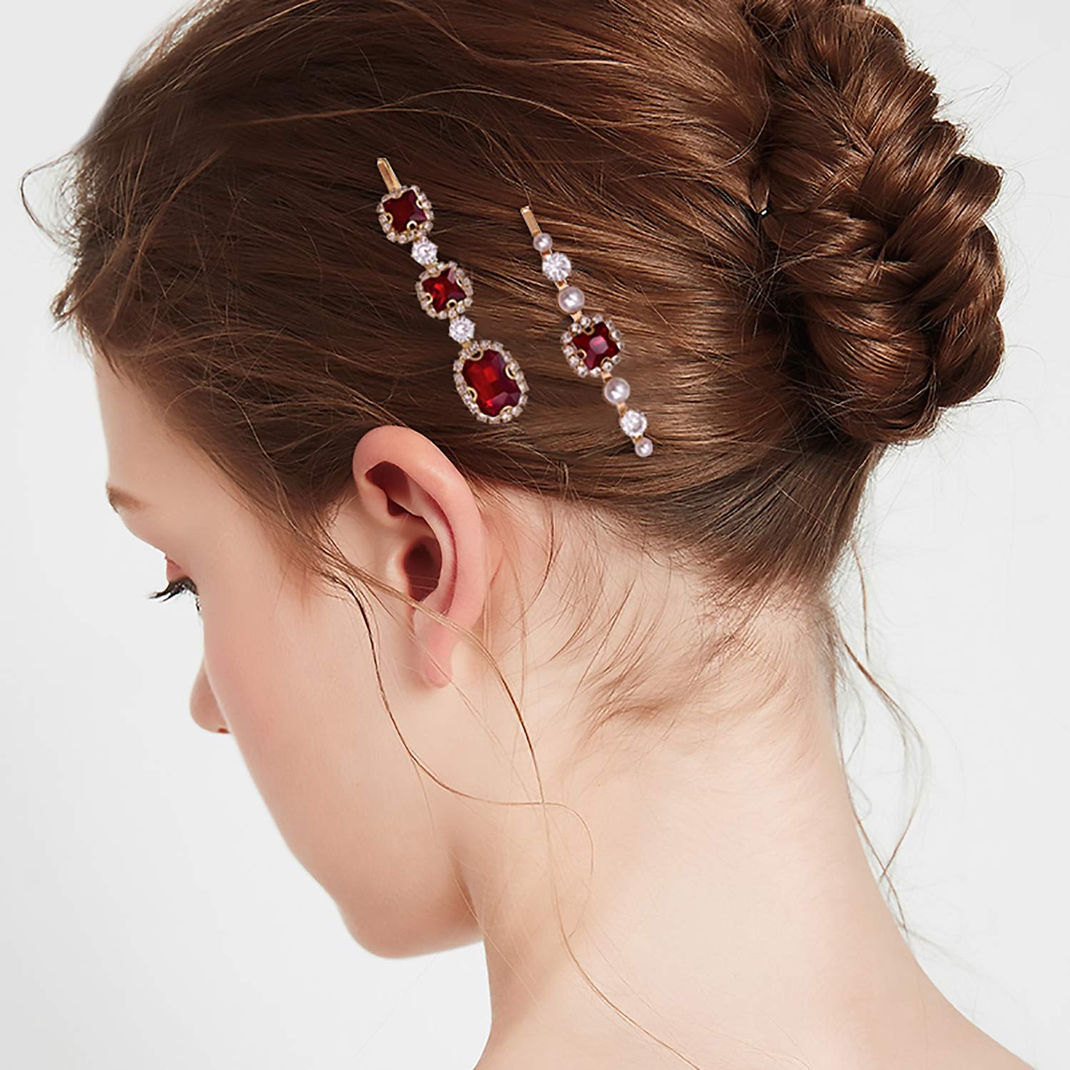 4PCS Vintage Ruby Red Crystal Pearl Gold Bobby 1 Count (Pack of 4), Rubby