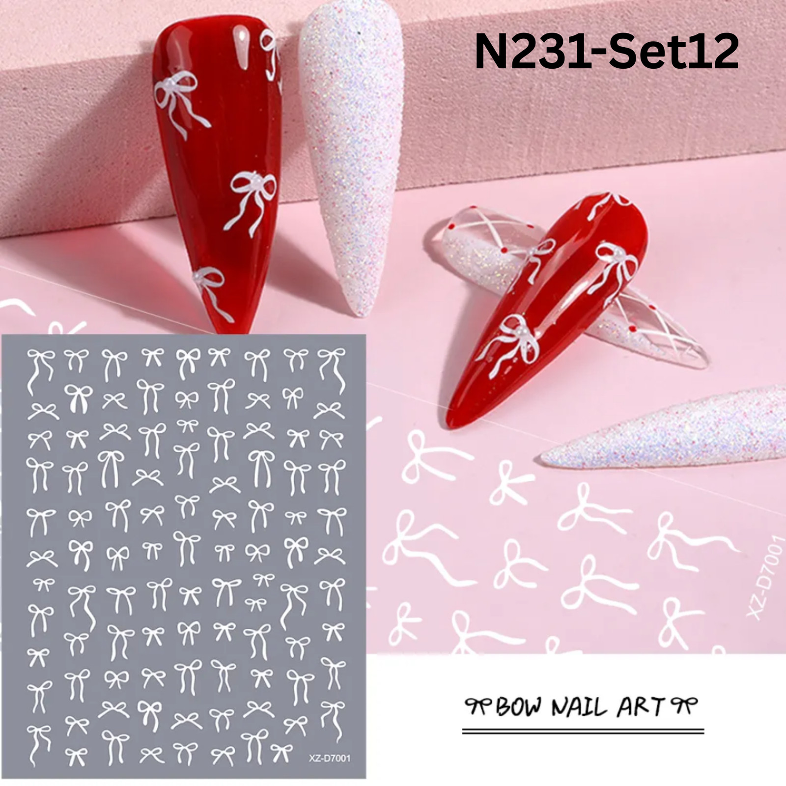 12PCS Nail Art Stickers Set – Choose Gold Silver Black White – Self Adhesive 3D