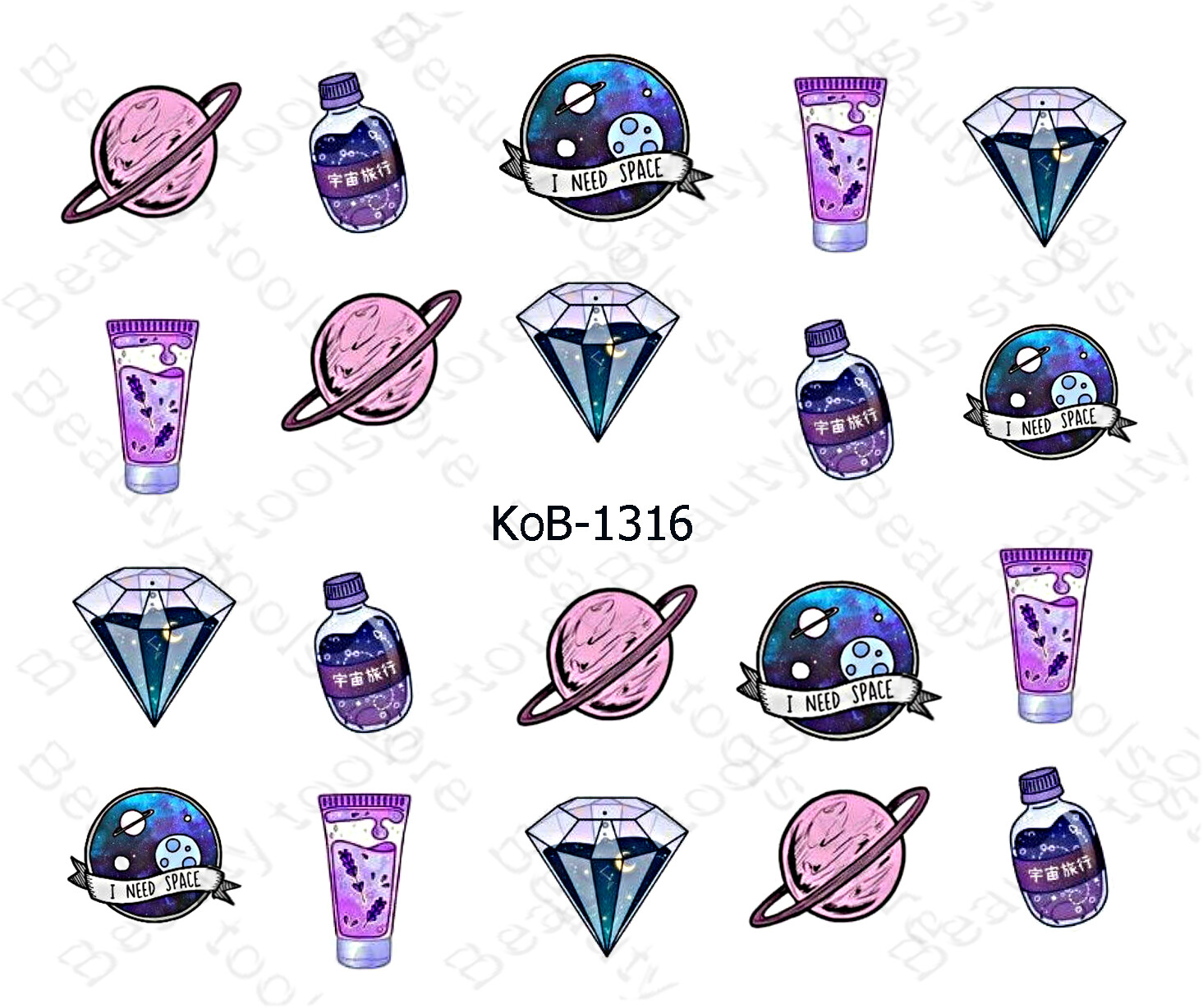 Nail Art Water Transfer Stickers beautiful purple space diamond bottle KoB-1316