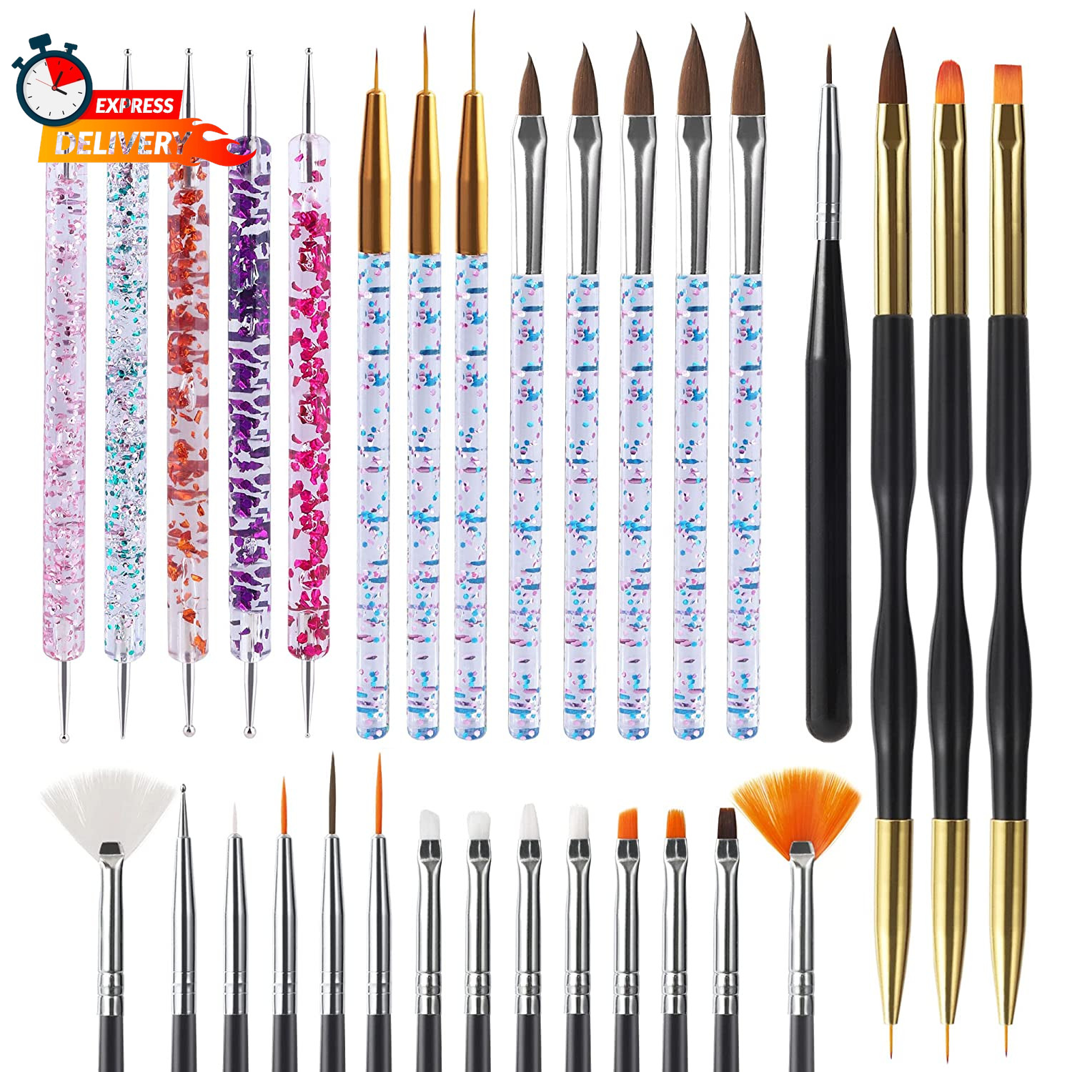 31Pcs Nail Art Brushes, Nail Art Tool Set, Dotting Dust Brush,Striping Brushes