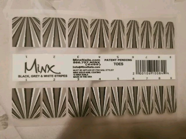 Black Grey & White Stripes (toes) MINX PRO NAIL WRAPS NEW SALON QUALITY