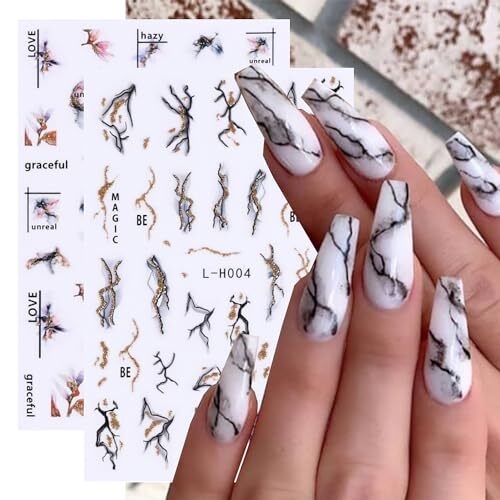 Nail Art Sticker Decals 3D Embossed Black Gold Blue Green Design Nail Marbling