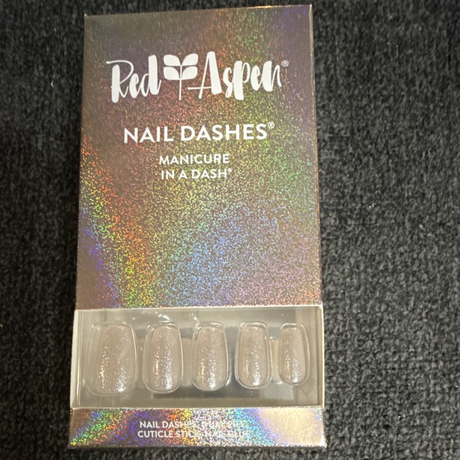 Red Aspen Nail Dashes Press-On Nails Short Oval Silver Glitter Sparkle