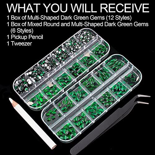 18 Styles Multi-Shaped Glass Gemstones for Nails and 6 Emerald Green Set-2