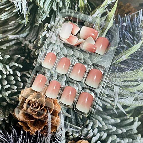 Press on Nails Short Coffin, 24Pcs Full Cover Reusable False R545 Halo Dyeing