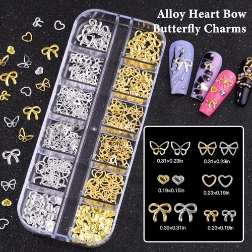 5 Boxes Gold and Silver Nail Charms, 3D Star Cross Nail Charms, Gold Silver