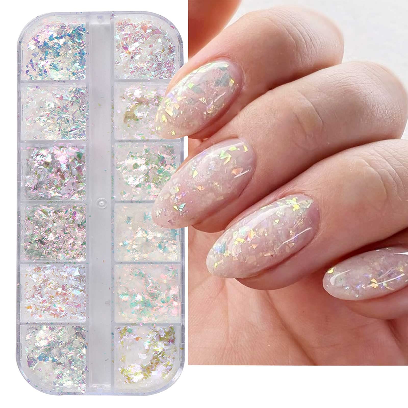 Holographic Nail Art Glitter Iridescent Flakes 12 Grids Mermaid Bright Colorf…