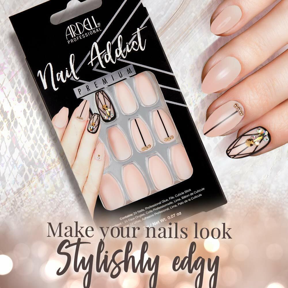 Ardell Nail Addict Premium Artificial Nail Set 24-Pc, Blush Geometric Crystals,