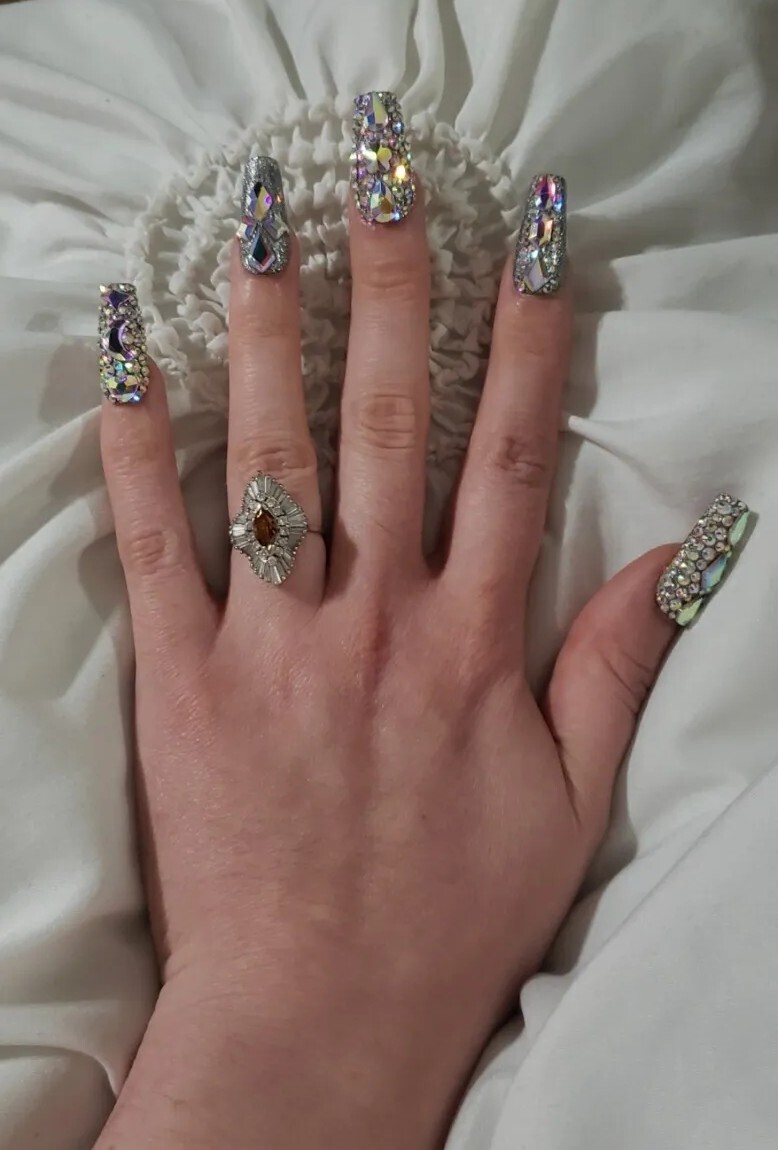 Handmade Bling Luxury Press On nails. Long coffin.Custom size,length avail
