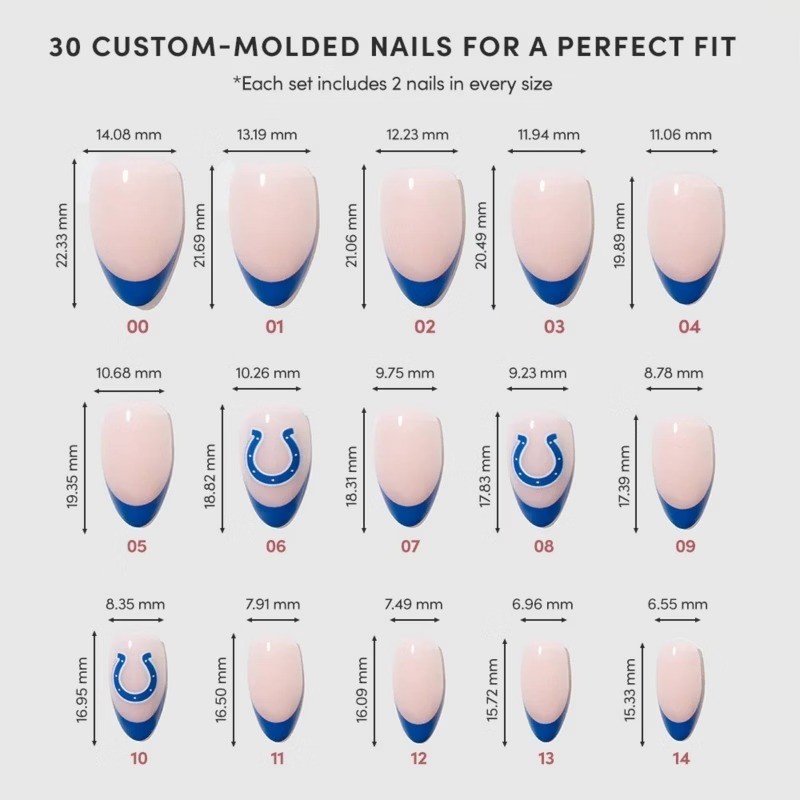 Indianapolis Colts Press-On Nails: Almond Shape, Gloss Finish, 30 Pieces