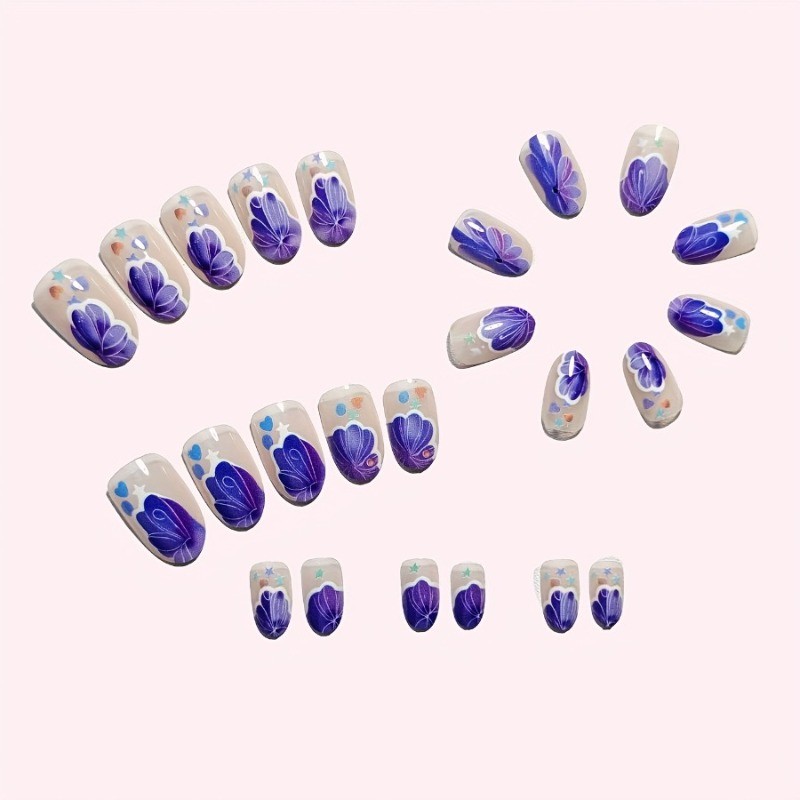48 Pieces of 3D Butterfly Star Heart Bright Purple Nail Press, Reusable Nail Art