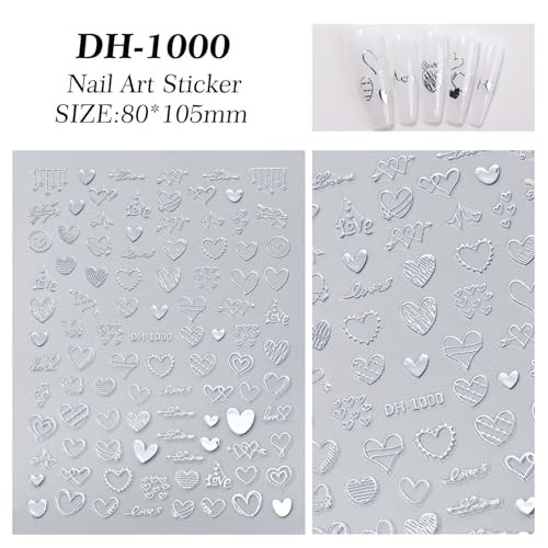 7 Sheets Heart Nail Stickers for Nail Art Valentine’s Day Nail Decals Style-5