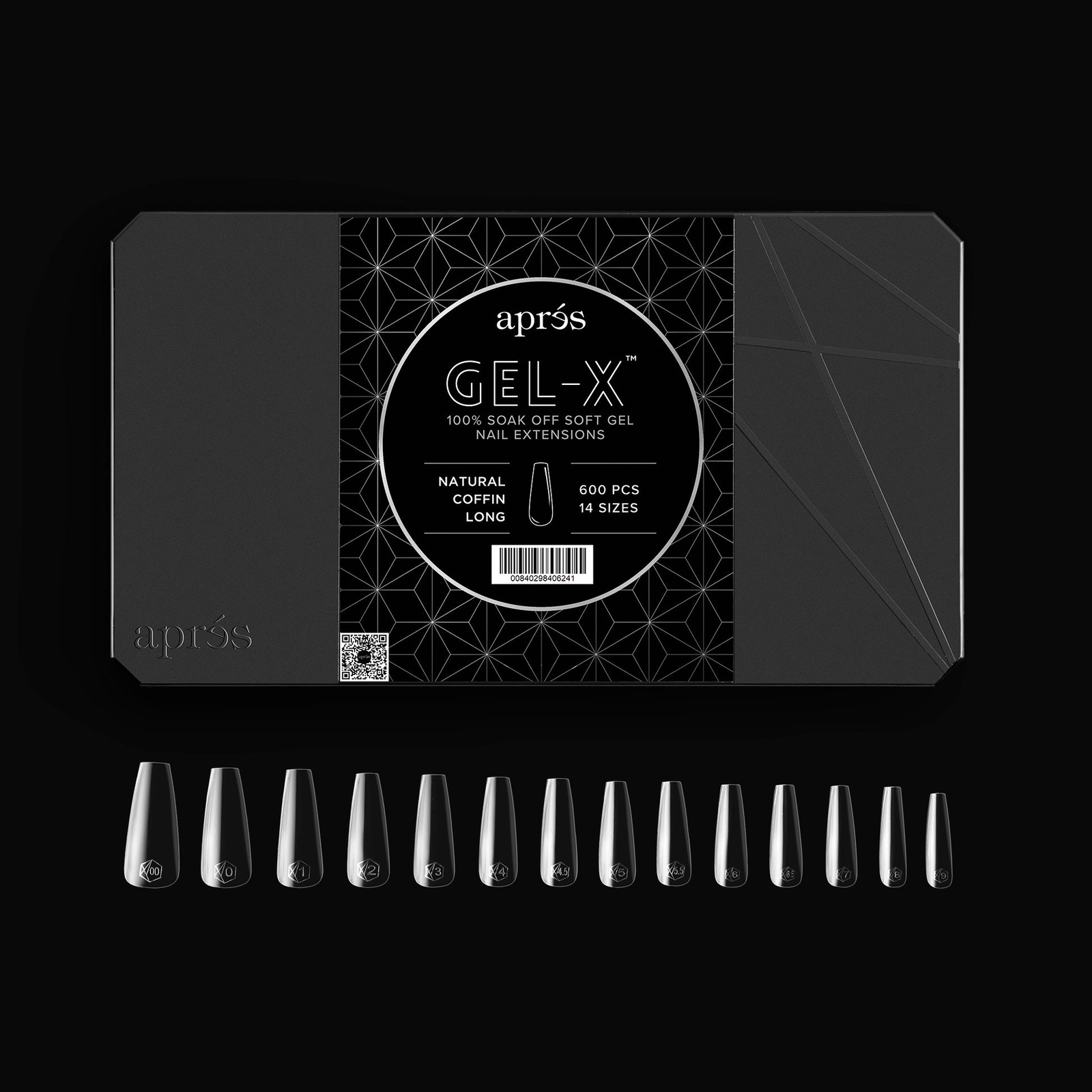 Apres Gel-X Natural Coffin Long Tips Box 14 Sizes 600pc