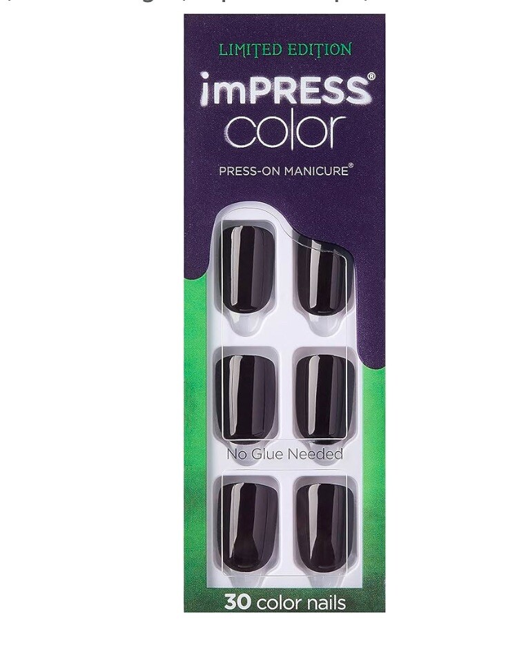 KISS imPRESS Color Shiny Black Short Length Press-On Nails Beneath New x1