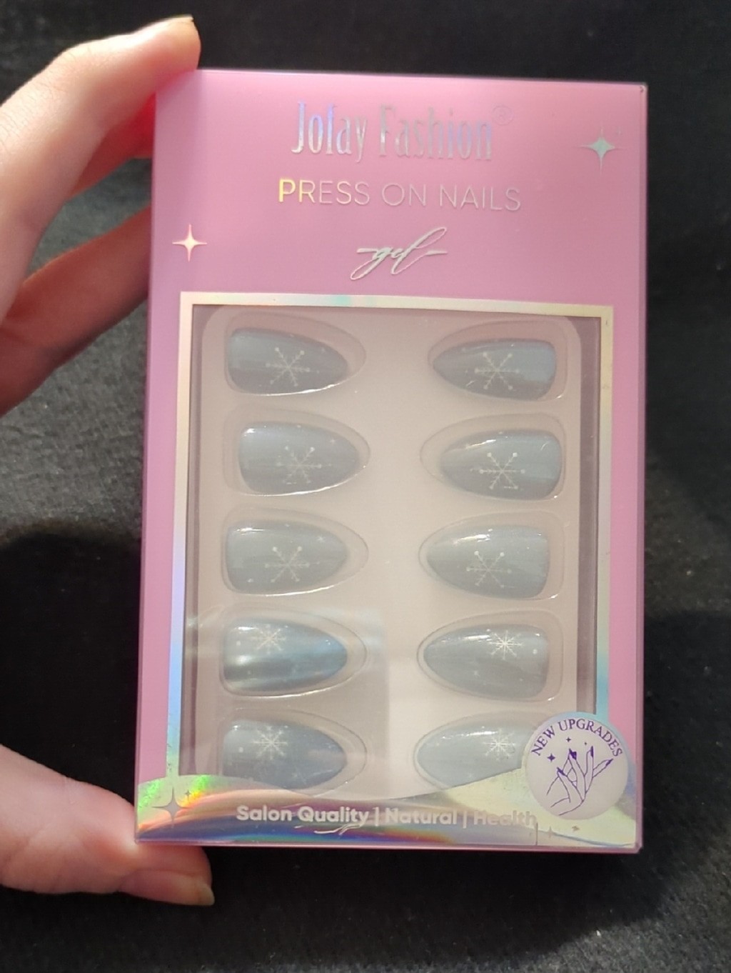 Jofay Fashion Pastel Blue With White Snowflake And Glitter – Press-On Nails