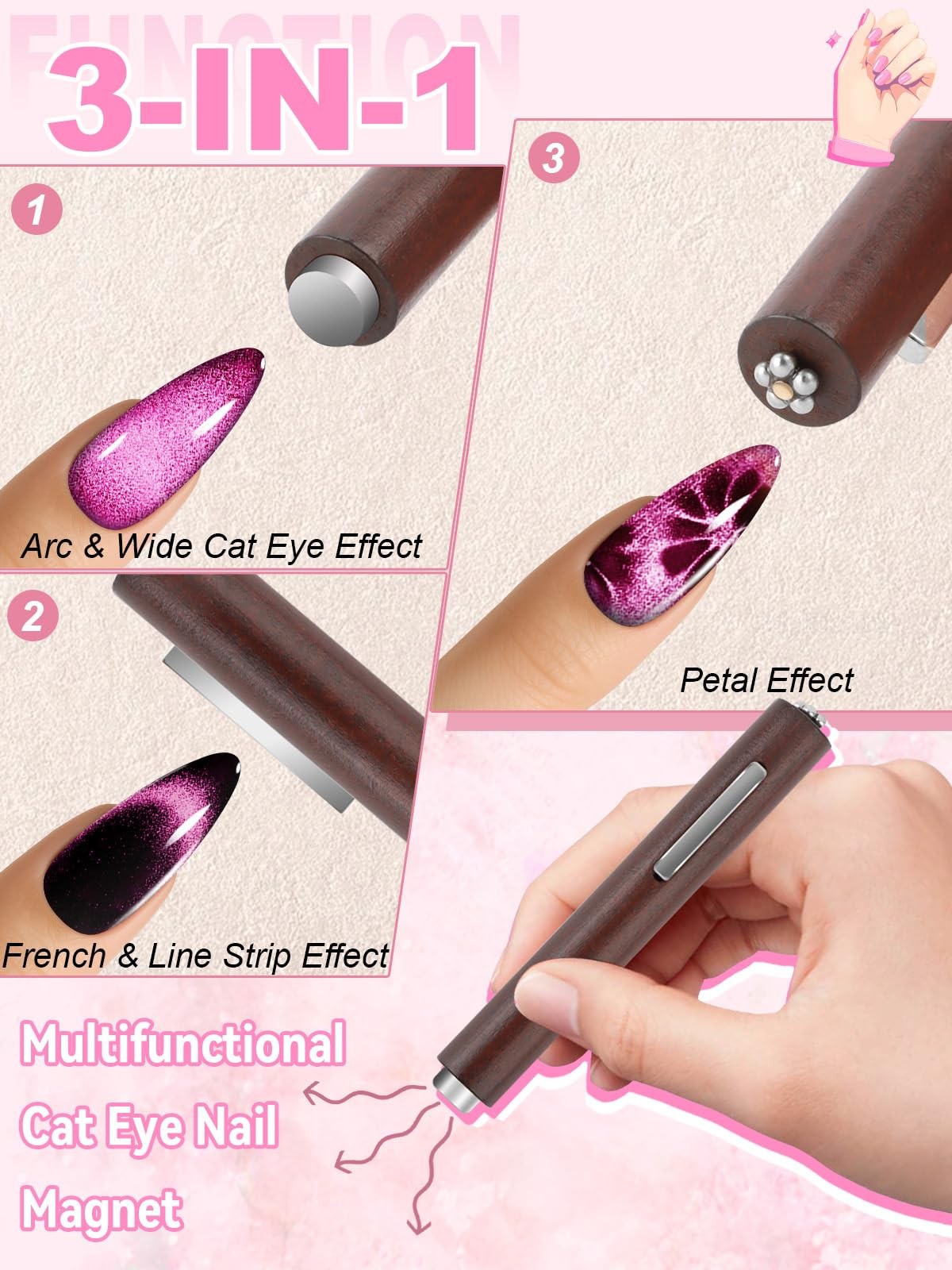 54PCS Cat Eye Nail Magnet Set, Cat Eye Gel Nail Polish Magnet for Nails, 3 IN…