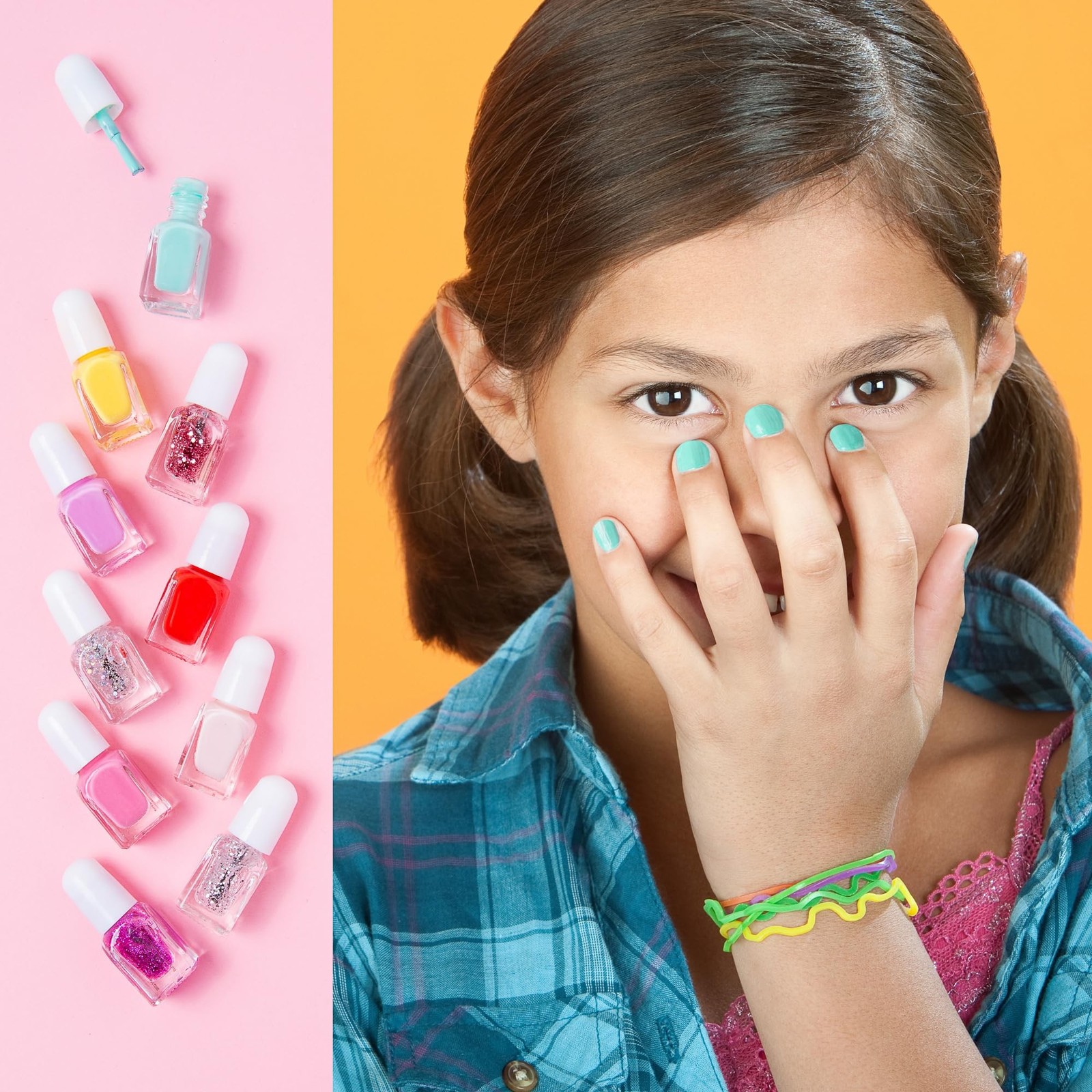 SIMPLE PLEASURES Pink Bow Kids Nail Polish Set for Girls – 14 Water-Based