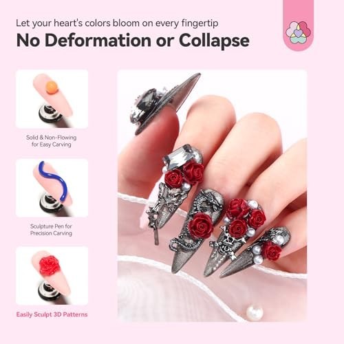 12 Colors 3D Nail Gel Set – Non-Sticky Soak Off Sculpting Gel for Nail Art DIY