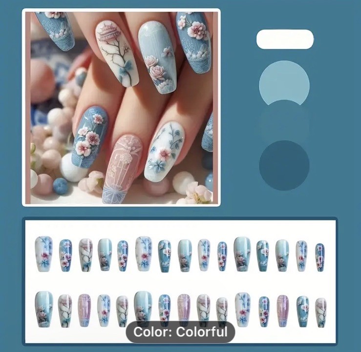 Blue Sky Asian Garden Nail Tips 24pcs Finished Boxed With Glue & Tabs Nails