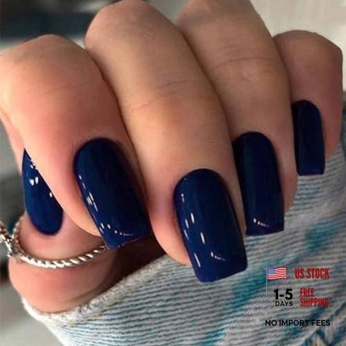 Royal Blue Press on Nails – Short Square Square Fake Nails 86-04 – Dark Blue
