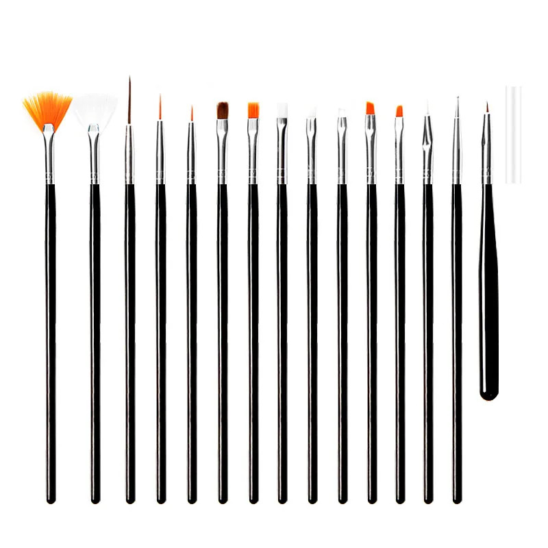 15Pcs Fine Detail Paint Brush Set Acrylic UV Gel Drawing Dotting Manicure Nail A