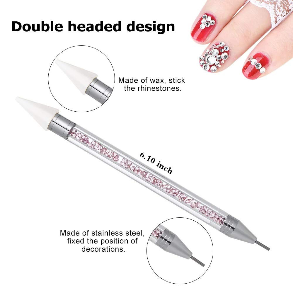 Dual-Ended Nail Rhinestone Picker & Dotting Tool with 2 Extra Wax Heads