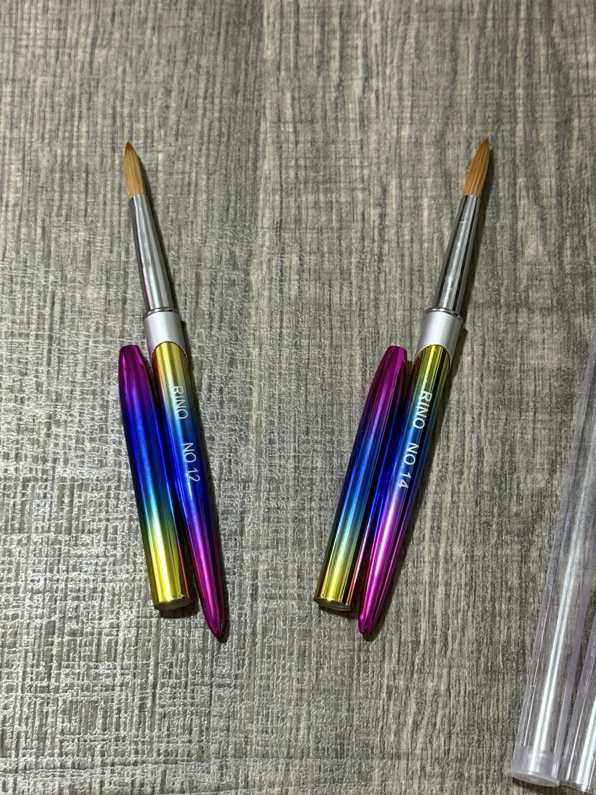 2pcs acrylic nail brushes no. 12 & 14 rainbow handles