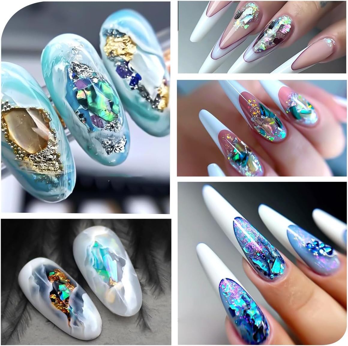 Aurora Shell Nail Glitter Flakes,Holographic Irregular Abalone Slices Sea Shell