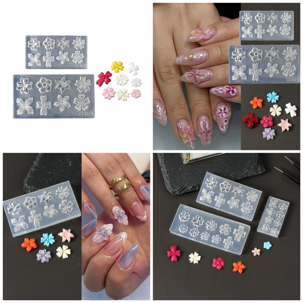 2PCS DIY Silicone Nail Art Moulds Flower Texture Template for Beauticians Salon