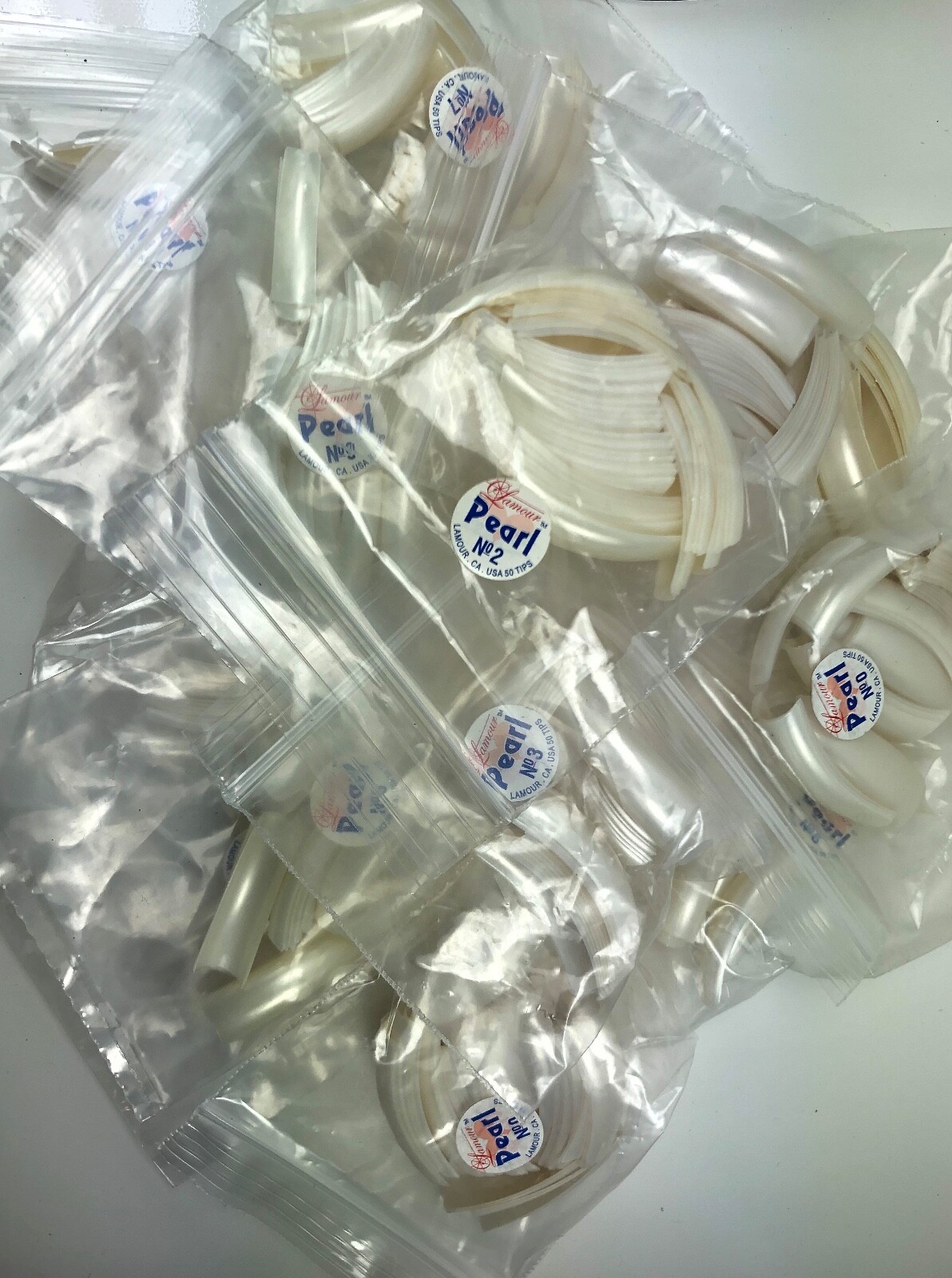 * Lamour Professional Nail Tips French PEARL White 0-10 Made in USA 550ct