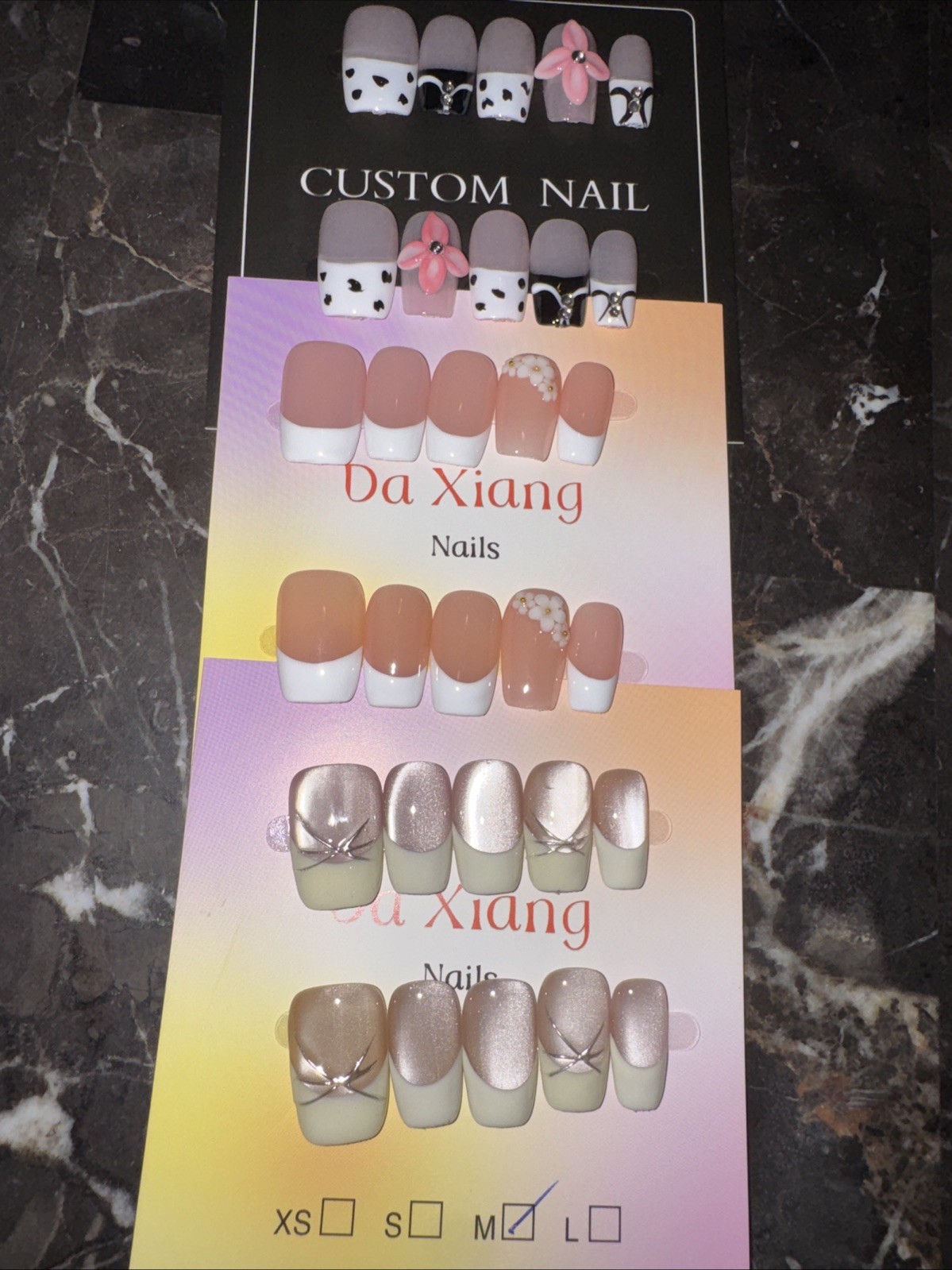 Handmade Short Square Press On Nails Medium 3D Flower French Tip Variety Bundle