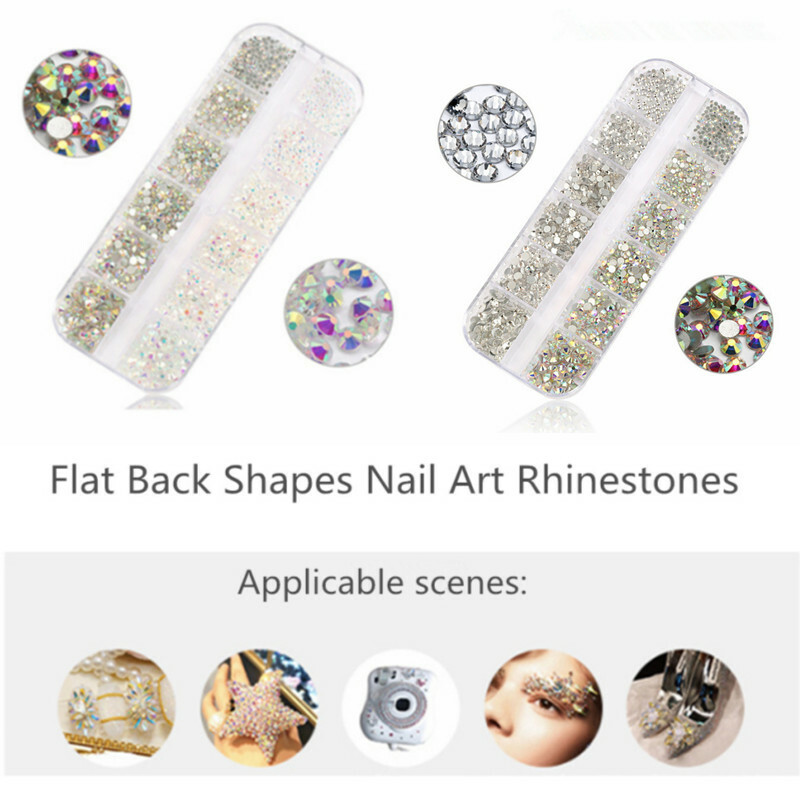 12Grid/Box 3D Nail Art Rhinestones Mix Size Flatback Glitter Diamonds Tips Decor