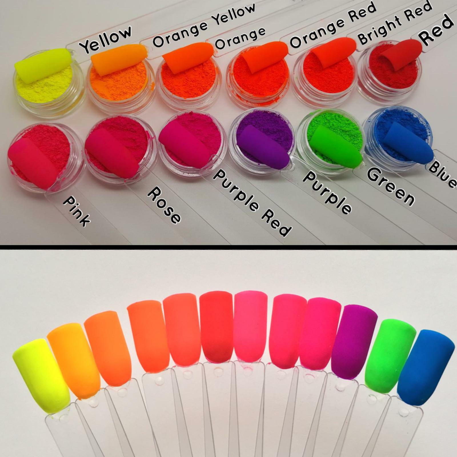 15 COLOURS NEON PIGMENT NAILS POWDER DUST OMBRE PHOSPHOR FLUORESCENT GLOWING UK