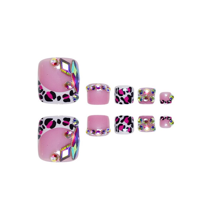 Pink Leopard Toe Nail Patches With Rhinestones Ins Style Wholesale From Factory