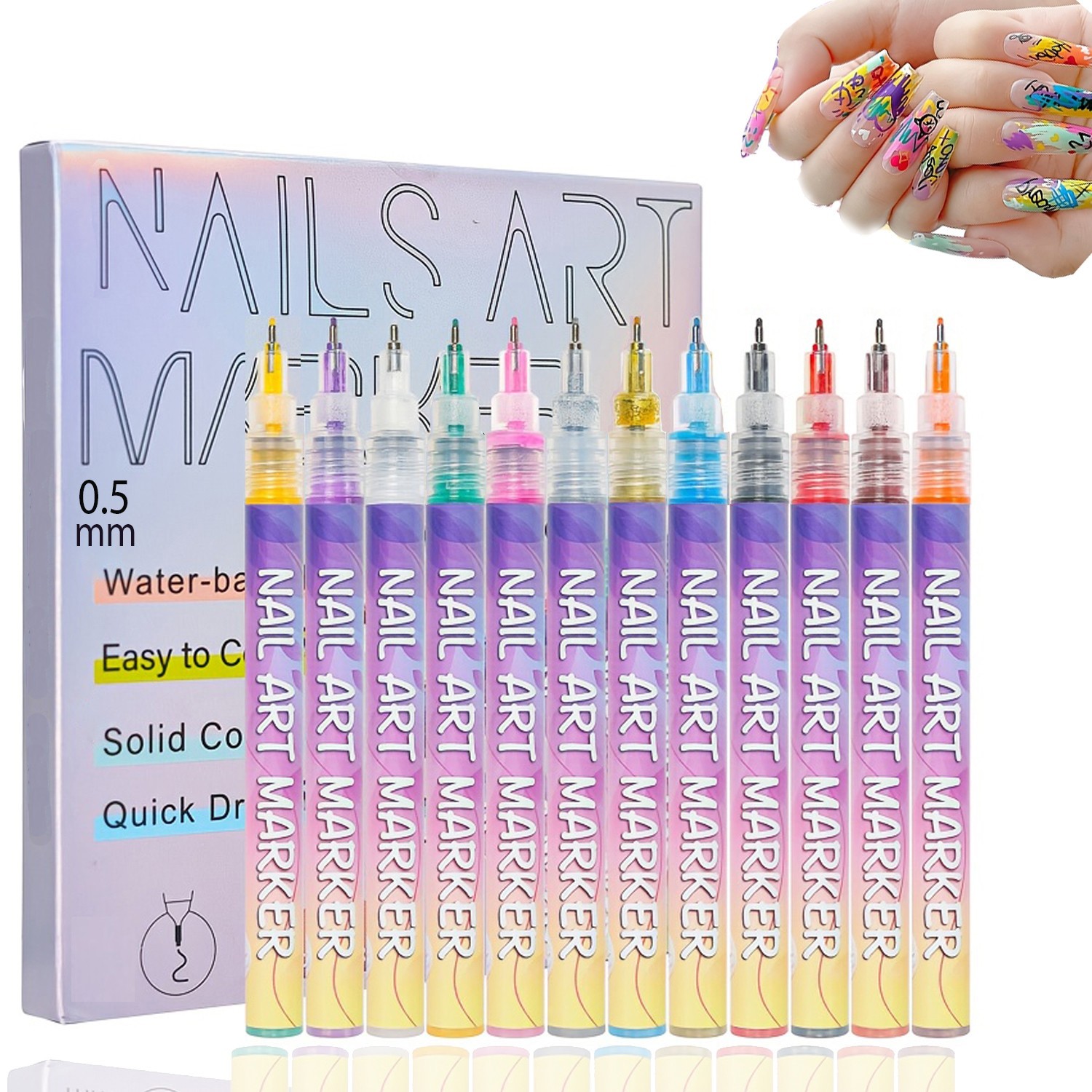 12 Colors Nail Art Paint Pens Liner / Dotting / Drawing Quick-Dry Set Classic Us